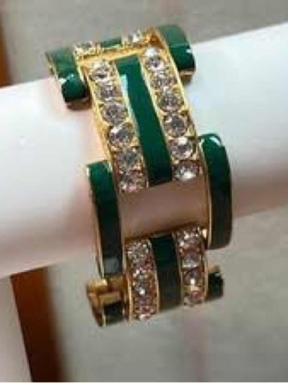 J.Crew Gold-Tone Green Enamel and Crystal Link Bracelet - Women Jewelry